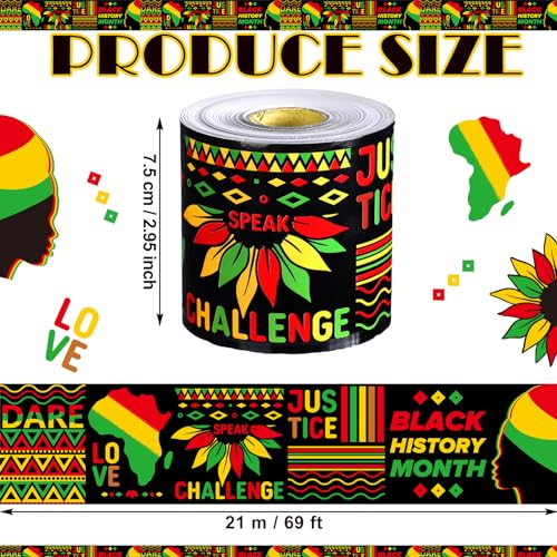 Outus 68 ft Black History Month Bulletin Board Borders Straight Rolled Kente Borders Africa American Paper Border Trim for February Black Pride Decoration School Chalkboard Wall Decor - size: 2.99 Inches, style: Black History