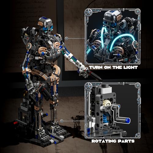 Mechanical Skeleton Robot Building Set with LED Lights （692PCS） Poseable Model with Movable Gears & Display Stand, STEM Toy & Gothic Decor Gift for Adults Teens Age 14+