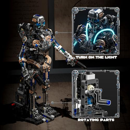 Mechanical Skeleton Robot Building Set with LED Lights （692PCS） Poseable Model with Movable Gears & Display Stand, STEM Toy & Gothic Decor Gift for Adults Teens Age 14+