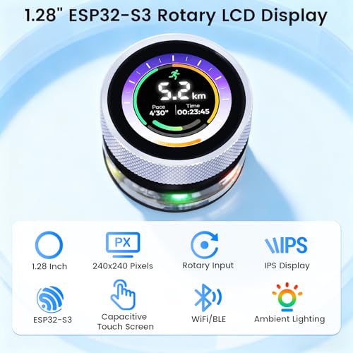 ELECROW 1.28" ESP32 Rotary Display 240x240 HMI IPS Round Knob Touch Display