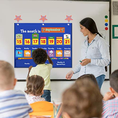 Classroom Calendar Pocket Chart for Kids, Weekly Weather Chart, Blue