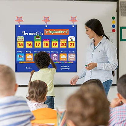 Classroom Calendar Pocket Chart for Kids, Weekly Weather Chart, Blue