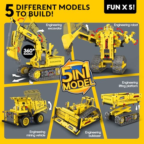 aukfa Excavator Robot Building Toys for Boys, STEM Projects for Kids Ages 8-12, Remote & APP Control Stem Kits Learning Educational Building Kit Dinosaur Robot Toy Gifts for Boys Girls (555 Pieces)