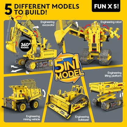 aukfa Excavator Robot Building Toys for Boys, STEM Projects for Kids Ages 8-12, Remote & APP Control Stem Kits Learning Educational Building Kit Dinosaur Robot Toy Gifts for Boys Girls (555 Pieces)