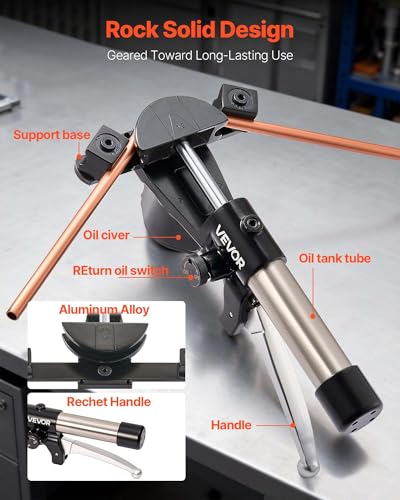 VEVOR Hydraulic Tubing Bender Kit, 1/4 to 7/8 Inch, Copper Tube Pipe Bender, HVAC Bending Tool Set, 90° Bend, with 7 Aluminium Alloy Dies, for HVAC Air Conditioning Refrigeration Automotive Repair - color: Black