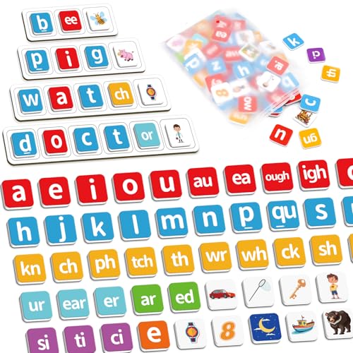 140 Phonics Magnetic Letters Tiles,Learning Letter by Four Dublee