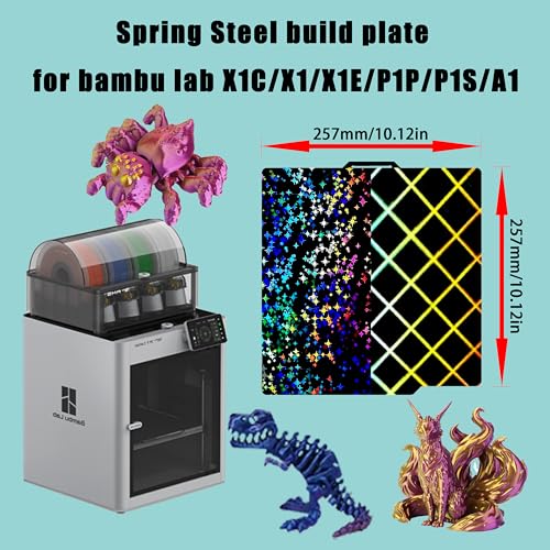 Tinytrees Build Plate for Bambu Lab P1S P2S A1 X1C X1 X1E P1P: Smooth PEI H1H Carbon PET PEO PEY Sheet Bed Plate P1S Build Plate for 3D Printing Hobbyist, 257 X 257mm - style: Skynet + Stars