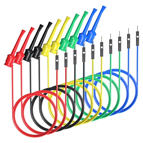 Goupchn 10PCS Test Hook Clips to Breadboard Male Jumper Wires - size: Breadboard Male to Test Hook