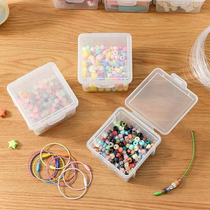 10 Pack Bead Organizer Box, Deep Small Clear Stackable Snap-Lid Case - size: Clear Square Small - 10 Pack