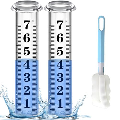 Rain Gauge Replacement Tube, Accurate Rain Gauges Outdoors Best Rated, 7" Capacity Rain Gauge Tube Replacement for Yard & Garden, Water Gauge for Rain, 2 Plastic Rainfall Meter Tube with 1 Clean Brush - color: 2PCS Plastic Rain Gauge Tube B