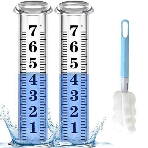 Rain Gauge Replacement Tube, Accurate Rain Gauges Outdoors Best Rated, 7" Capacity Rain Gauge Tube Replacement for Yard & Garden, Water Gauge for Rain, 2 Plastic Rainfall Meter Tube with 1 Clean Brush - color: 2PCS Plastic Rain Gauge Tube B