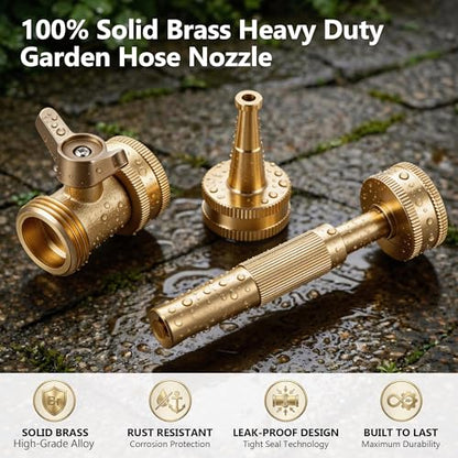 4 Pcs Brass Hose Nozzle Kit, High Pressure Jet & Spray Nozzles(1 Long Jet + 1 Short Spray), Water Hoses Nozzle with Easy Turn Brass Hose Shut off Valve, 3/4”GHT Connector for Garden, 10 Rubber Washers - style: 1 Long Jet + 1 Short Spray