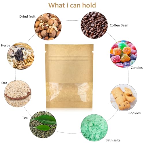 100 Pcs Small Resealable Seed Envelopes, Mini Kraft Bags with Window, 2.7"x3.5" Seed Packets Empty, Coffee Sample Bags, Food Spice Storage Bag - size: 2.7"x3.5"