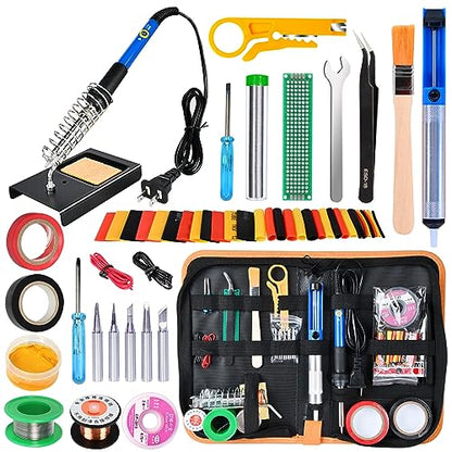 Soldering Iron Kit, 60W 110V Soldering Iron Adjustable Temperature, Desoldering Pump, 5 Solder Tips, Solder Wire, Stand, Solder Wick. - color: Black