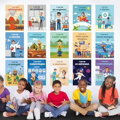 HIQINLUG 16 PCS STEAM Careers Posters Classroom Decorations, Science Classroom Job Bulletin Board Decoration Job Chart Poster with Inspirational Quotes Poster for Schools Teacher Wall Decor Supplies