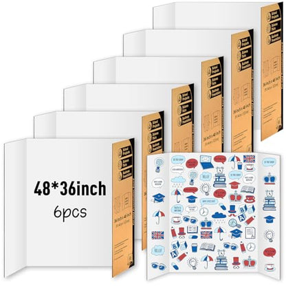 IKAYAS 6 Pack Trifold Poster Board 36" X 48" White Science Display Board