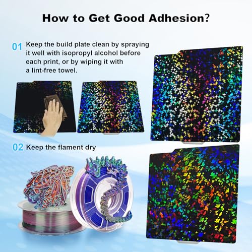 IdeaFormer Holographic Smooth P2S P1S X2D Build Plate for Bambu Lab X2D/X1/X1C/X1E/P1P/P1S/P2S/A1, Flexible Galaxy PEY+Rainbow Confetti PEF Print Bed Plate 257x257mm for Bambu 3D Printers Build Plate - color: Rainbow Confetti Pef+galaxy Pey