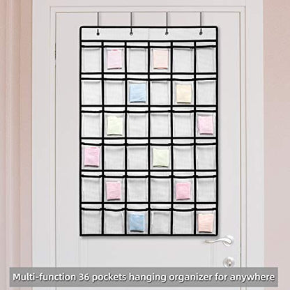 SAVERHO 36 Clear Pockets Classroom Pocket Chart for Cell Phones, Pocket Chart for Calculator Phone Holder with 36 Number Stickers and Hooks (White) - color: White-1pack of 36pockets