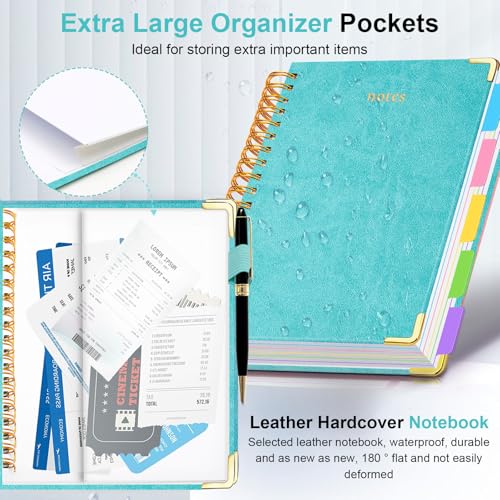 Hardcover Spiral Notebook 6.2"x 8.2" Journal Notebook with Tabs and Removable Dividers 300 Pages 5 Subject Notebook College Ruled, Faux Leather Spiral Bound Notebook for Women School Work (Blue) - color: Blue, size: 6.2"x8.2"(A5)