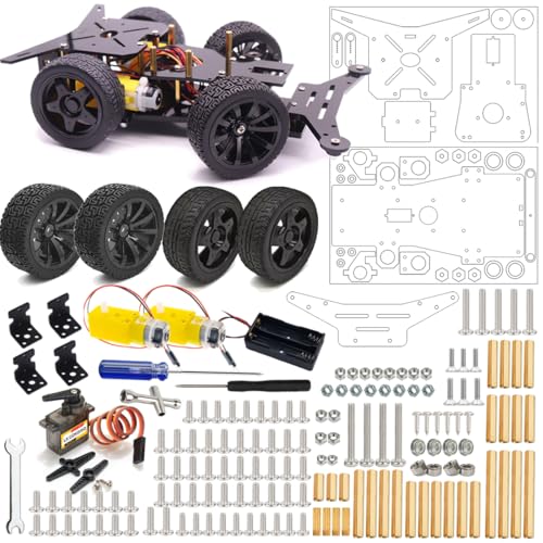 Rear-Wheel Drive Robot Car Chassis Kit with Servo, TT Motors, Wheels and Case for Arduino UNO R3/UNO R4/Leonardo and Raspberry Pi 5/4B/3B+/3B/ 2B/ 1B+