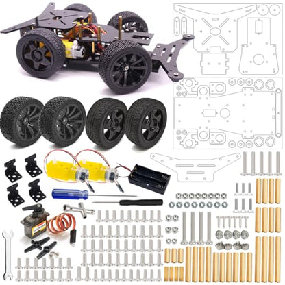 Rear-Wheel Drive Robot Car Chassis Kit with Servo, TT Motors, Wheels and Case for Arduino UNO R3/UNO R4/Leonardo and Raspberry Pi 5/4B/3B+/3B/ 2B/ 1B+