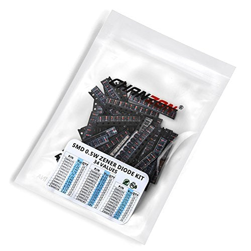 Chanzon 34 Values 340pcs 0.5W SMD Zener Diode Assorted Kit (2V-47V)