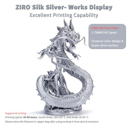 ZIRO PLA Filament 1.75mm, Shine Silk 3D Printing Material, 1KG Silver - color: Silky-silver