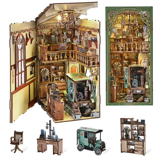 MiniCity Book Nook Kit, DIY Miniature Dollhouse Book Nook Kit with Dust Cover and LED Light-The Radium Lady - color: The Radium Lady