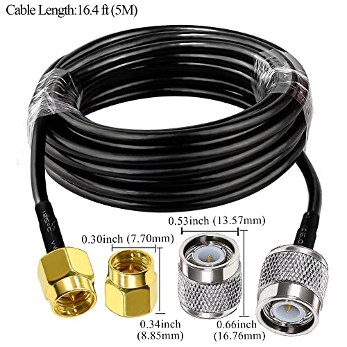 TUOLNK SMA to TNC Cable RG58 SMA Male Plug to TNC Male Low Loss Extension 16.4ft(5M) RF Coax Adapter Cable 50 ohm for Wireless LAN Devices - size: 16.4ft