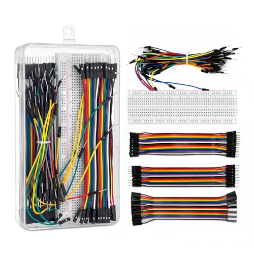 Breadboard Electronics Starter Kit Includes 830-Point Solderless Breadboard, 65-piece Breadboard Cables, and 60-Piece Dupont Wire Set (M-M, M-F, F-F) L15cm for Student Arduino Prototyping