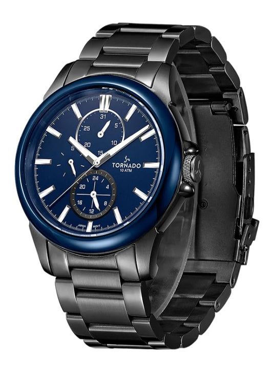 Tornado Celestia Elite Men's Miyota 6P27 Movement Watch, Multi Function Display and Solid Stainless Steel with Polished Outer Links and Brushed Center Links. Strap - T6107-XBXL, Grey