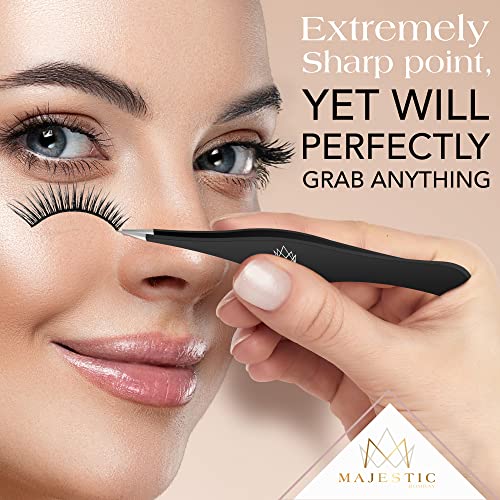 Majestic Bombay Fine Point Tweezers, Needle Nose, Tick Removal, Women, Men - color: Black