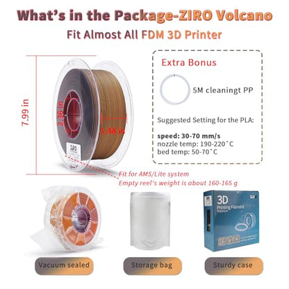 ZIRO PLA Filament 1.75mm, Color Change by Angle, 1KG Volcano (Matte) - color: Volcano(matte)