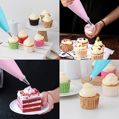 200Pcs Piping Bags and Tips Set, 12 Inch Pastry Bags, Cakes Decorating Kit Supplies, Icing Bags Disposable with 1 Reusable Piping Bags, 12 Frosting Tips, 2 Couplers, 2 Bag Ties (Pack of 2) - size: 12 Inch with Tips（200Pcs） (Pack of 2)