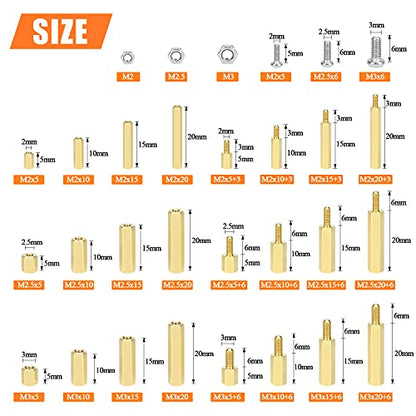 HELIFOUNER 420 Pieces M2 M2.5 M3 Male Female Hex Brass Spacers Standoffs Screws Nuts Assortment Kit with a Tweezers - size: M2 M2.5 M3 Brass Standoff Kit