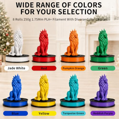 8 Colors PLA+ 3D Printer Filament Bundle, 8 Pack 250g Spool, High-Speed & Strong Toughness,Ideal as Birthday Gift - White + Red + Orange + Blue + Yellow + Green + Purple + Turquoise - color: Pla+ 250g*8- Jade White/Red/Pumpkin Orange/Green/Blue/Yellow/Tur