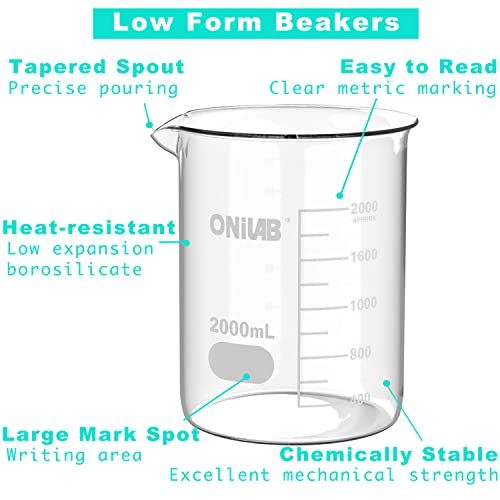 ONiLAB Glass Beaker Set, 1000mL & 2000mL, 2 Pcs - style: 1000ml/2000ml
