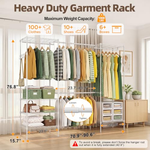 Expandable Clothes Rack, 15.7" D x (70.9"-90.6") W x 76.8" H, White - color: White