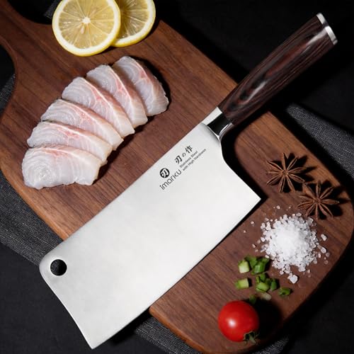 imarku Meat Cleaver 7 Inch, Japanese High Carbon Stainless Steel Chopper - color: Deep Brown