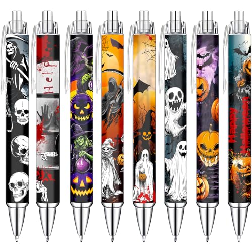Idealmuzik Halloween Pens Set – Spooky and Fun Ballpoint Pens for and Stationery Lovers – Smooth Writing Pens for Journaling – Haunted Holiday Design, 8 Pack - color: Halloween