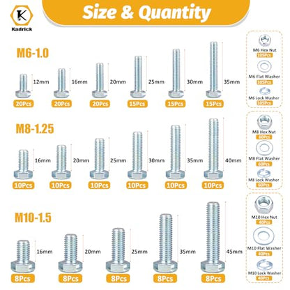 KADRICK 820Pcs Metric Bolt Assortment,M6 M8 M10 Hex Heavy Duty Bolts Kit - size: 820Pcs M6-M10 HEX White Blue