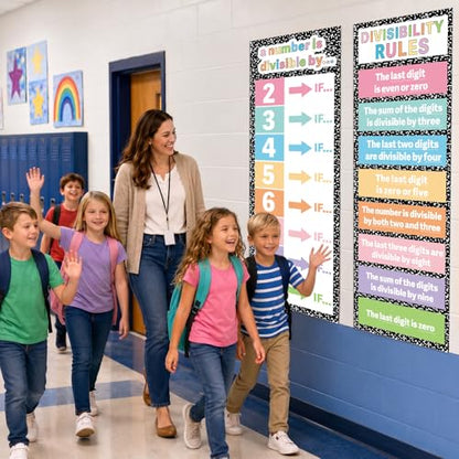 2Pcs Math Division Posters & Divisibility Mathematics Charts 13.5"x39"