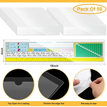 Chinco 50 Pack 18" x 4" Clear Adhesive Pockets, Index Card Pockets With Top Open Loading, Plastic Labels Holders for Organizing Storage Bins, Library Card, Drawer, and Protecting Your Cards - size: 18 x 4 Inches