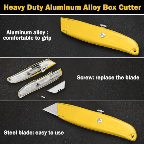 Reginary 20 Pcs Box Cutter Bulk Retractable Utility Knife, Yellow - color: Yellow