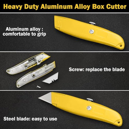 Reginary 20 Pcs Box Cutter Bulk Retractable Utility Knife, Yellow - color: Yellow