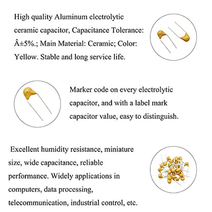 600Pcs 10Value Ceramic Capacitor Assortment Kit 0.1uf-10uf 50V DIP Monolithic Multilayer Chip Capacitors for Hobby Electronics, Audio-Video Project Electronic Repair
