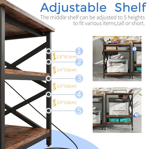 METYERRY 24"x23.6" Large Printer Stand with Power Outlet, 3 Tier Cart - color: Rustic Brown