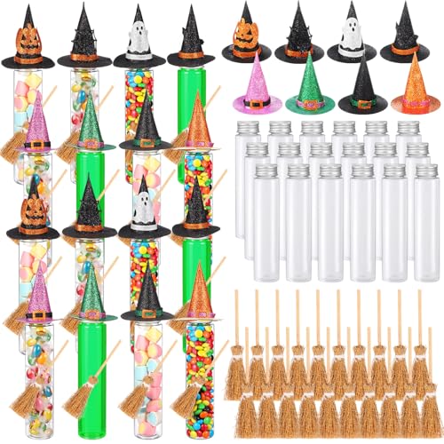 Honeydak 16 Set Halloween Candy Tubes Trick or Treat 4 oz Clear Containers - style: Halloween