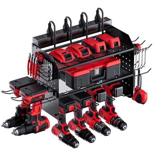 TRZZ Power Tool Organizer Wall Mount, 3-Layer Charging Station, Black - color: Black, size: 3-Layer with Charging Station