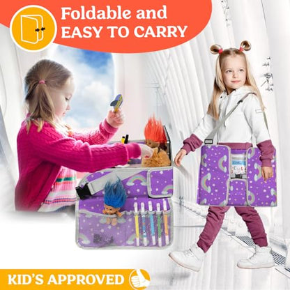 PILLANI Kids Travel Tray for Car - Car Seat Tray for Kids w/ Tablet & Cup Holder - Toddler Travel Activities for Car & Airplane - Road Trip Essentials & Must Haves - Carseat Table Roadtrip Activities - color: Rainbow
